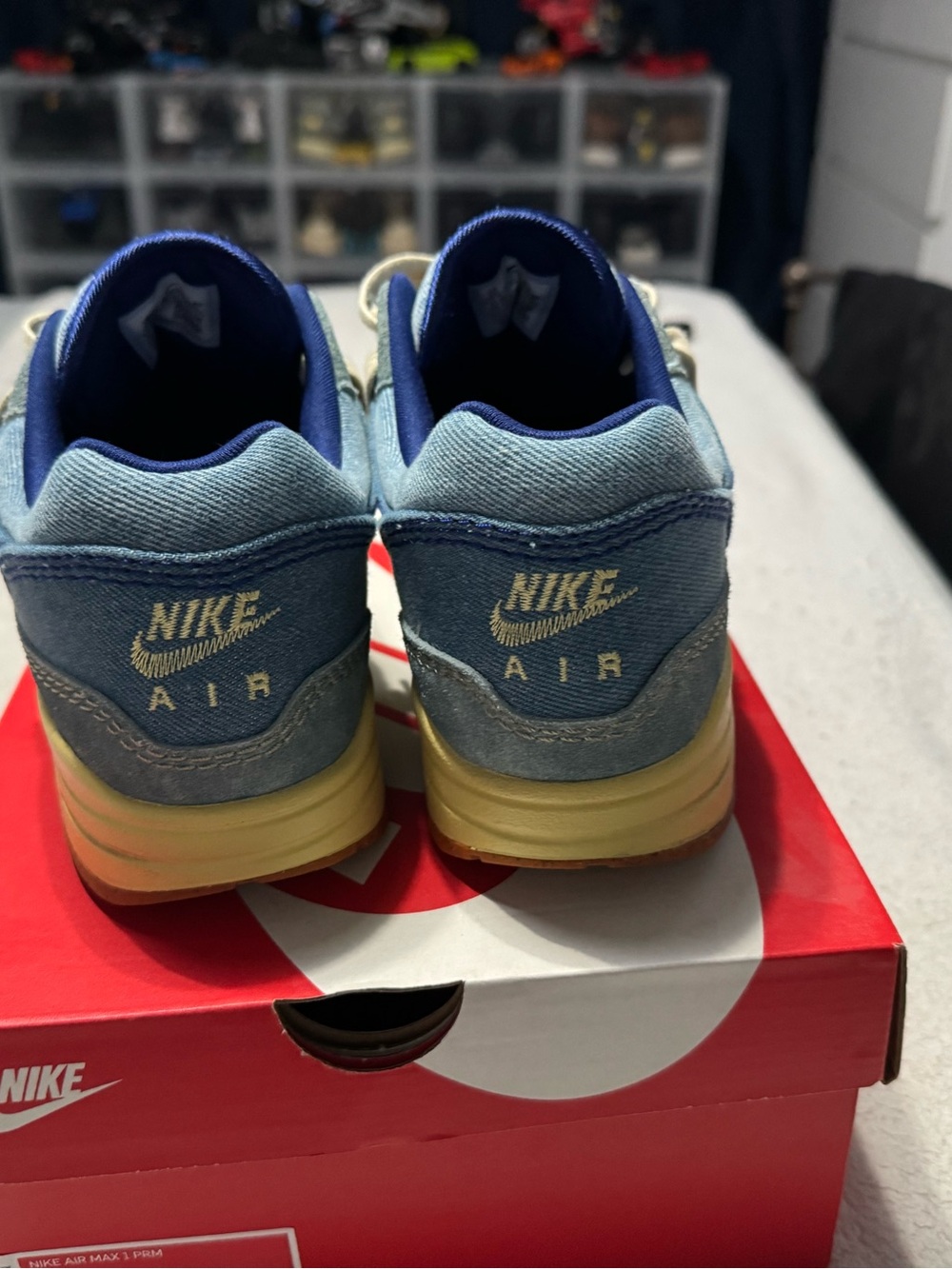 Nike Light Blue Denim Sneakers with Royal Blue Swoosh and Yellow Sole - Picture 6 of 6
